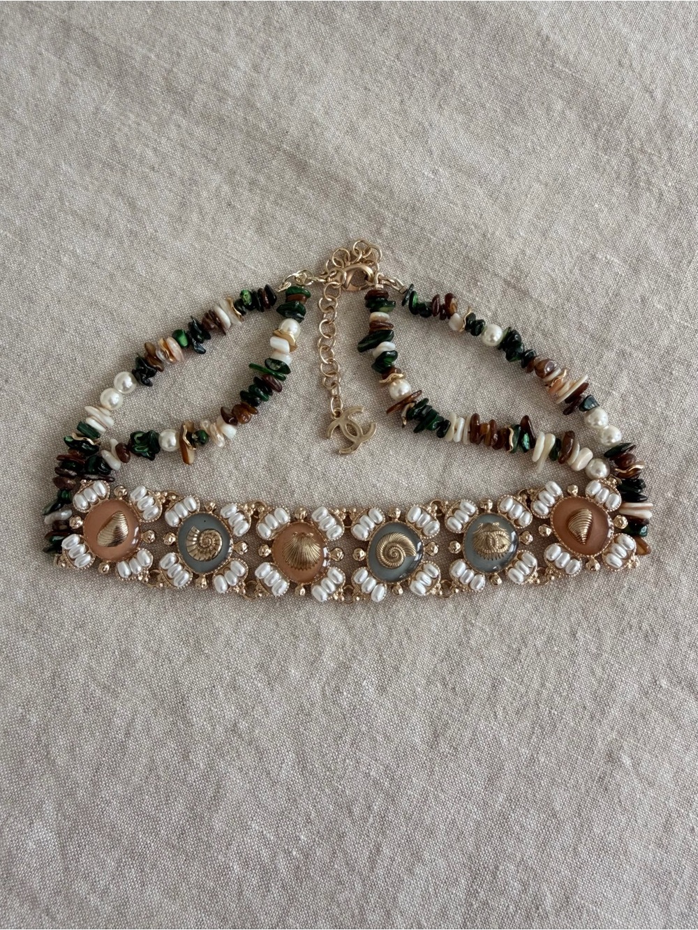 Chanel Beaded Statement Choker Necklace in Brown & Gold - Picture 5 of 14